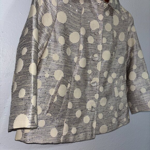 Chico’s Shine Jacquard Jacket Metallic Polka Dot Navy Cream Blazer Size 0 (4/6) - Picture 5 of 9
